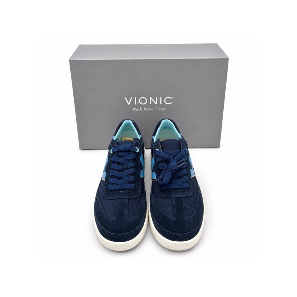 Vionic Mylie Supportive Sneakers Womens 9 Navy Suede Canvas Lace Up Comfort Shoe - Picture 3 of 8